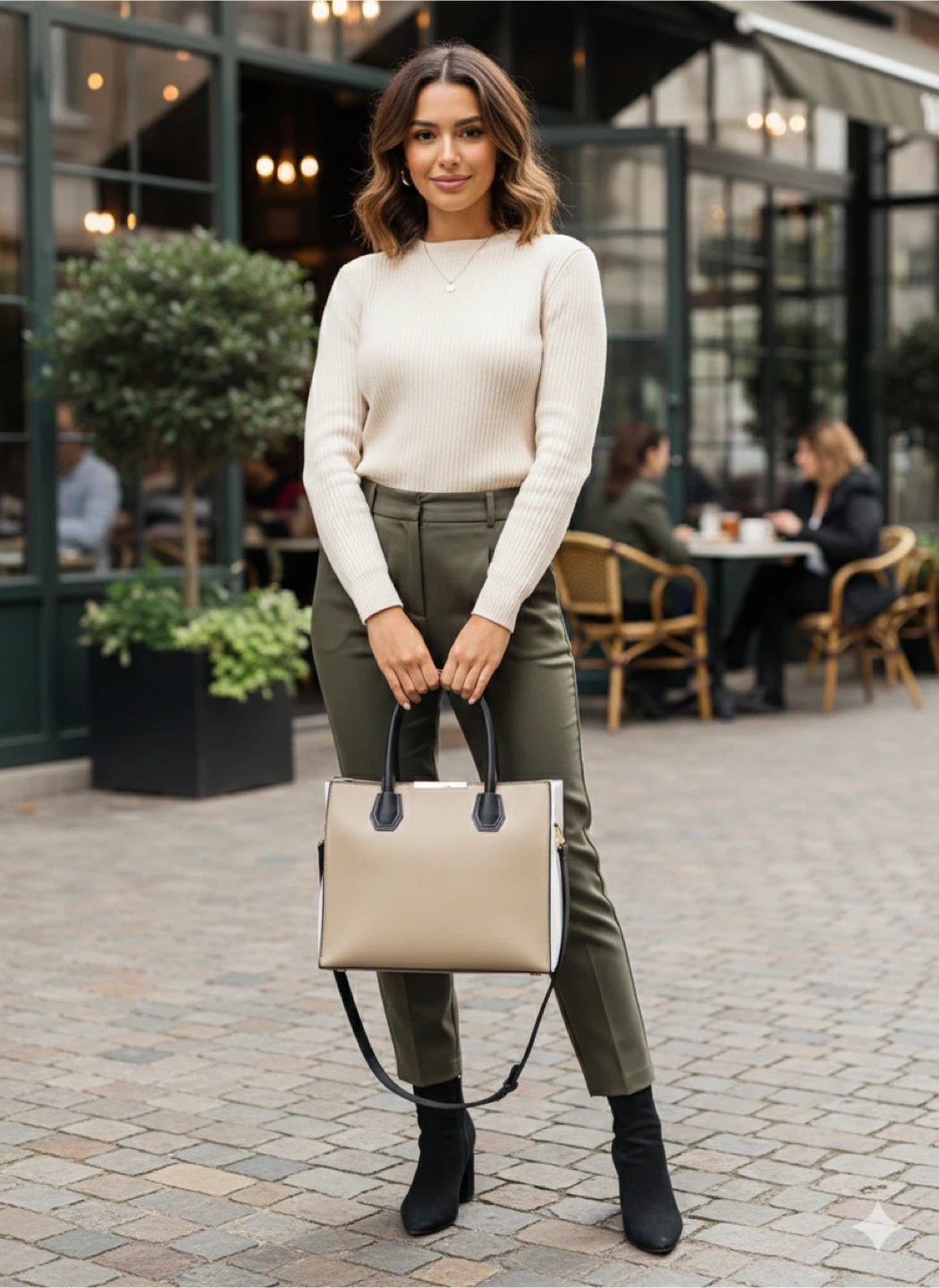 Beige Leather Tote Bag