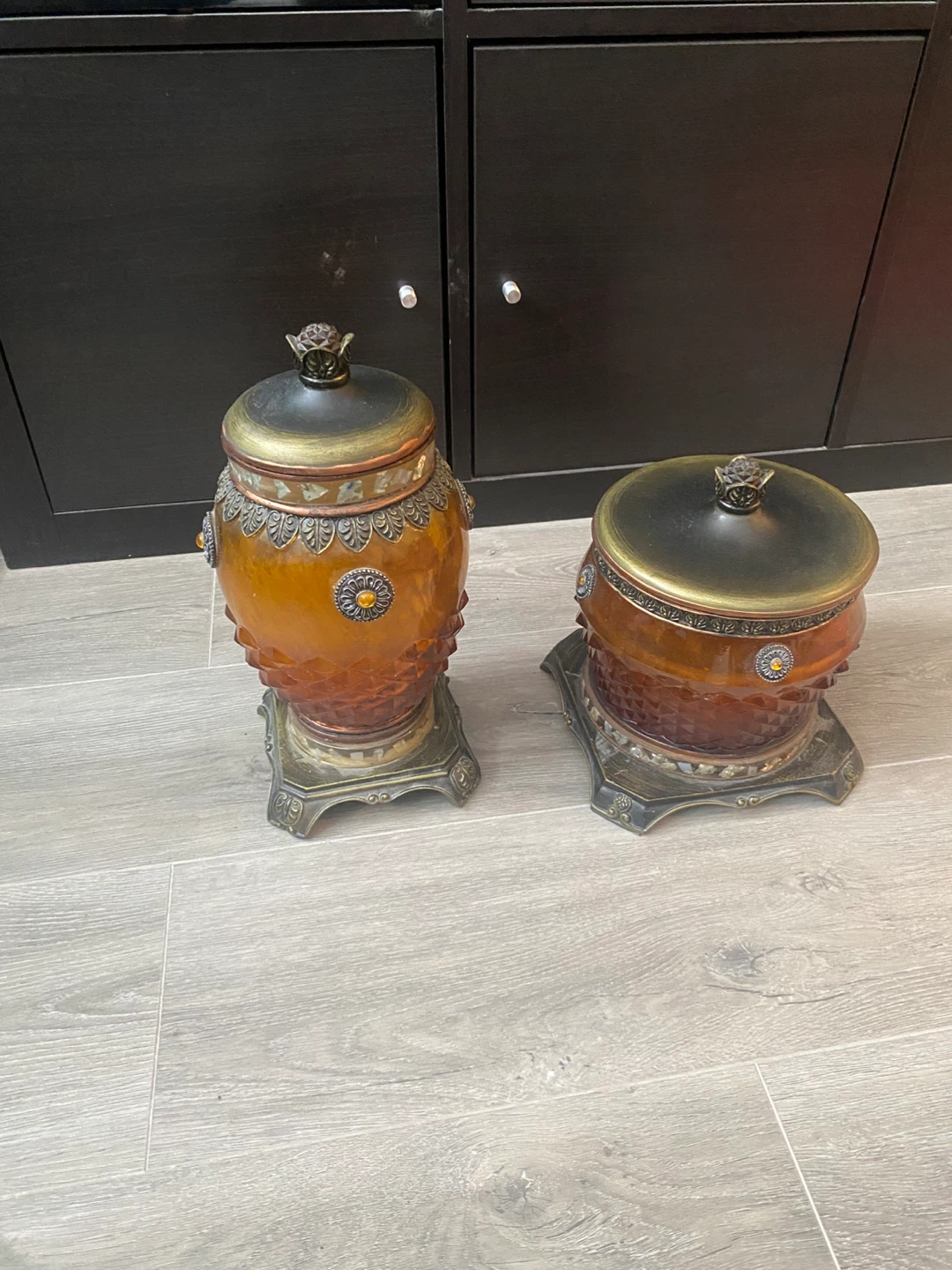Decorative Amber Glass Jars - Set of 2