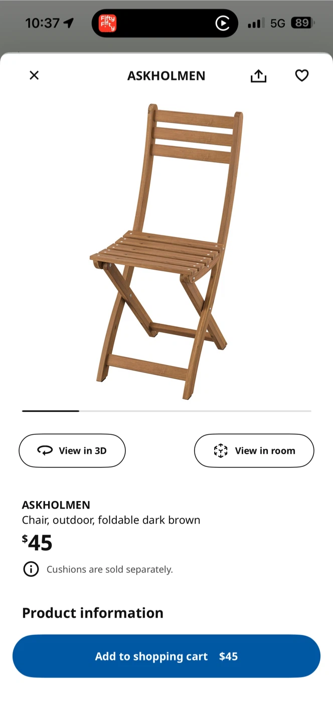 IKEA Askholmen Chair - Outdoor, Foldable, Dark Brown
