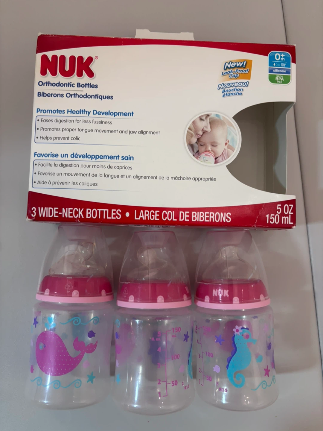 NUK Orthodontic Wide-Neck Bottles, 5oz, 3-Pack