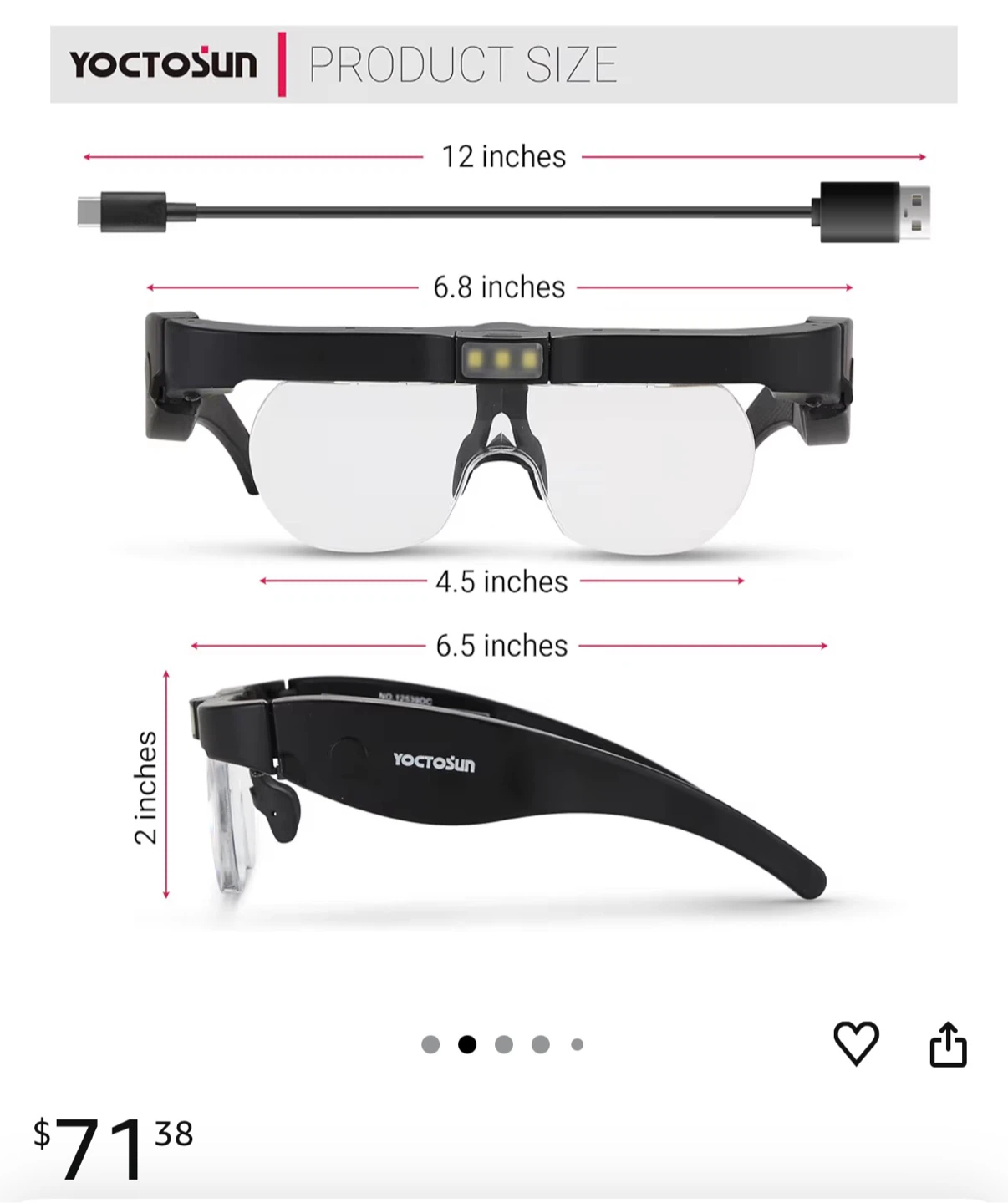 YOCTOSUN Rechargeable 3LED Eyeglasses Magnifier