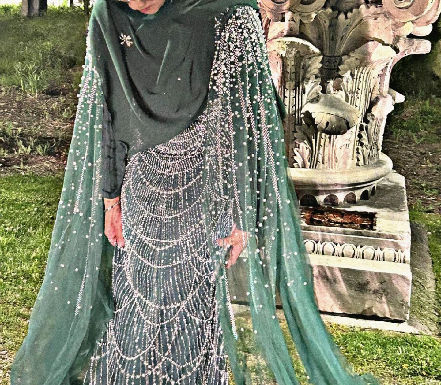 Emerald Green Beaded Evening Gown - (Worn Once) - photo 5
