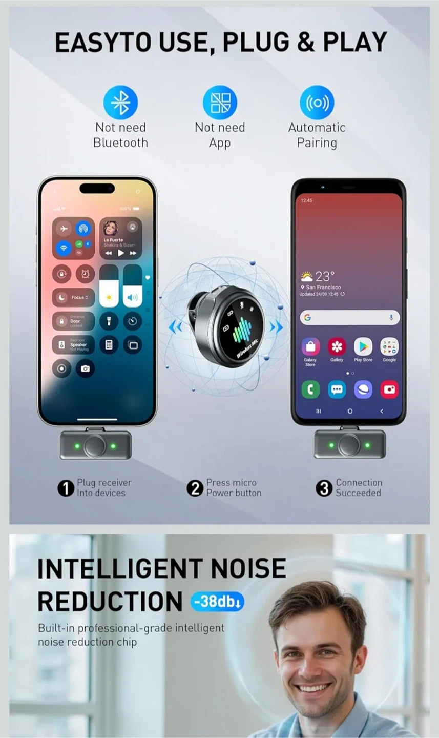 Wireless Lavalier Microphone for iPhone/Android