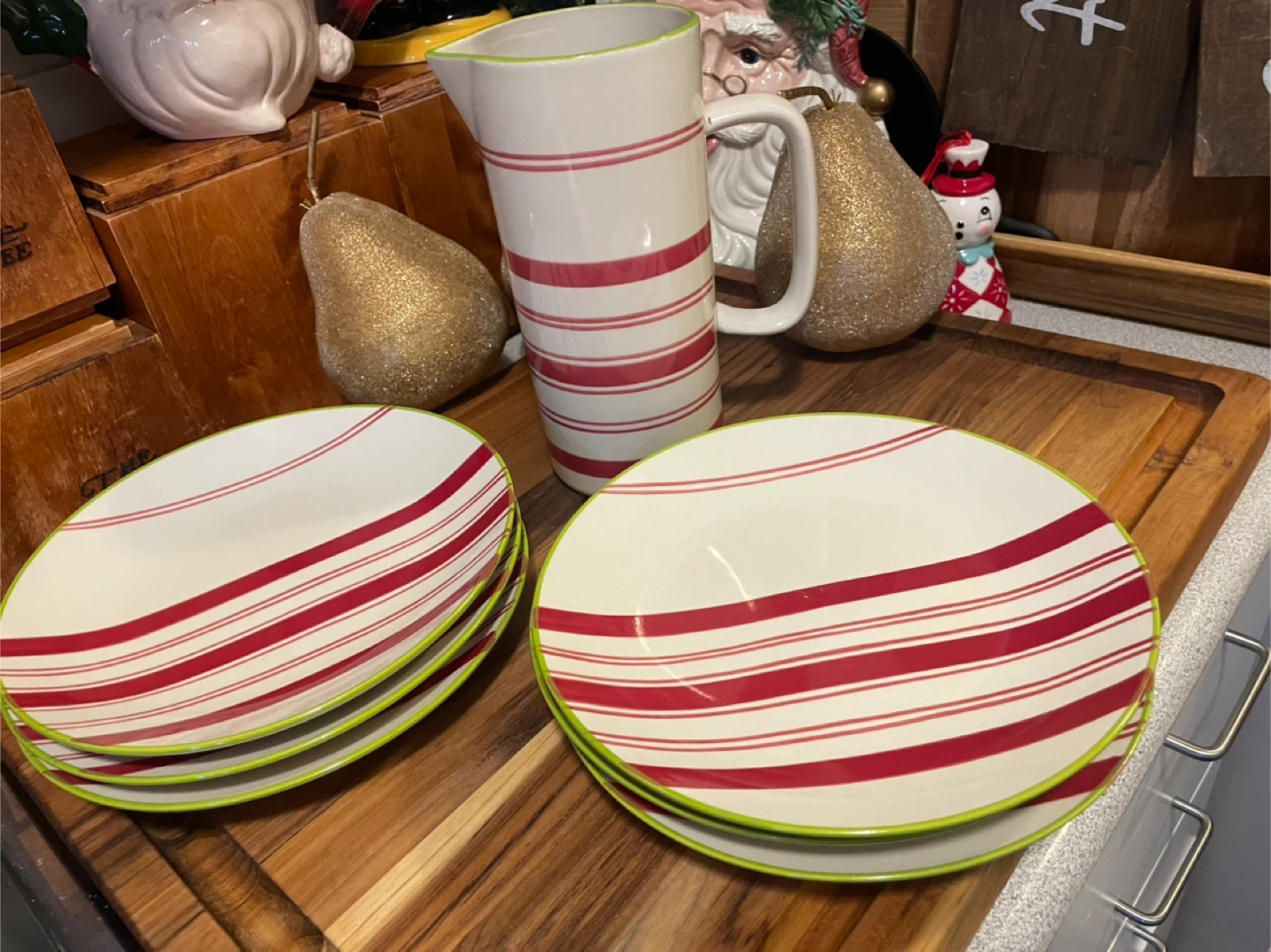 Striped Pitcher and Plates Set - photo 2