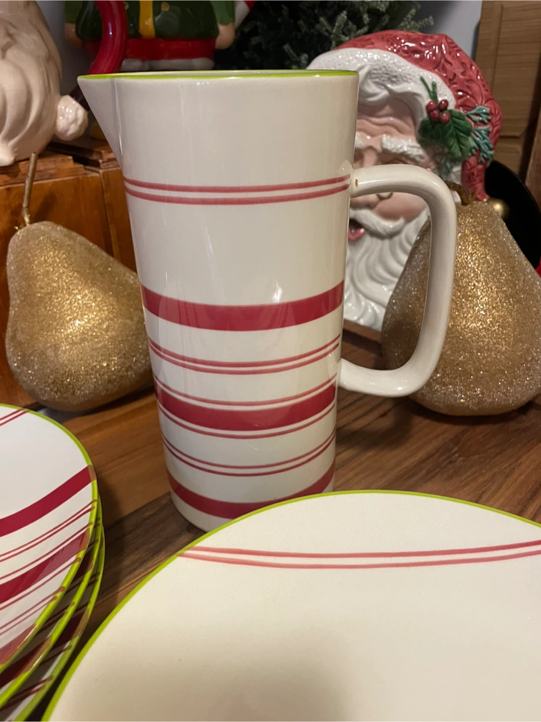 Striped Pitcher and Plates Set