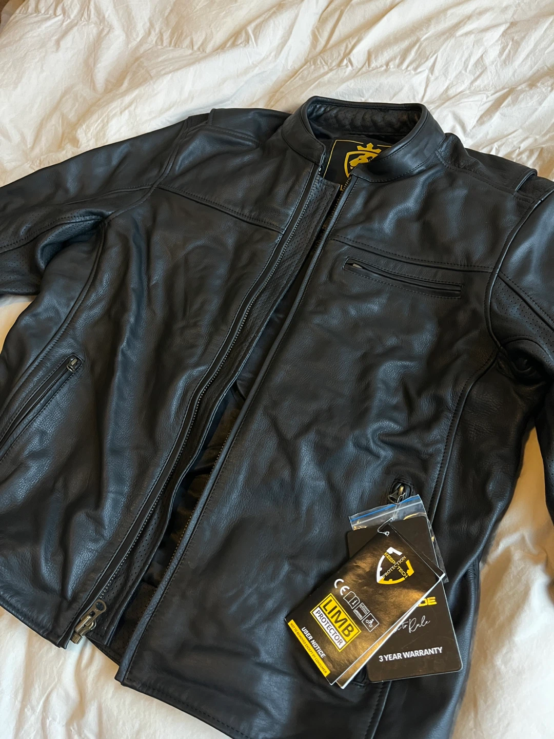 Helgrade Black Leather Motorcycle Jacket - New with Tags