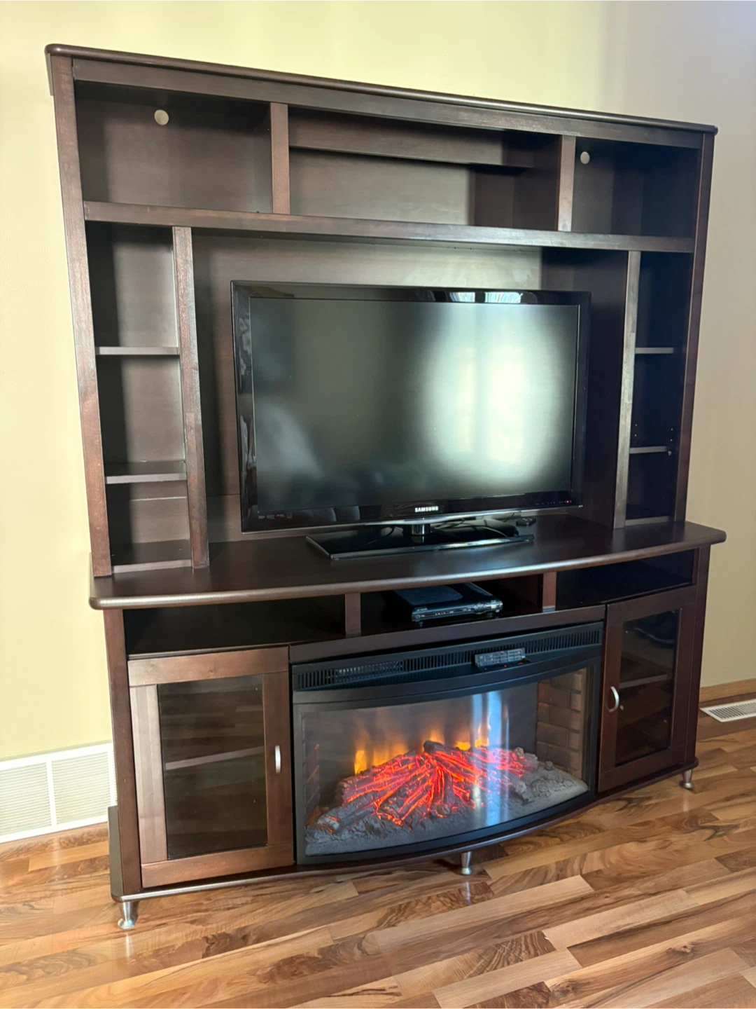 Dark Brown Entertainment Unit with Fireplace - photo 2