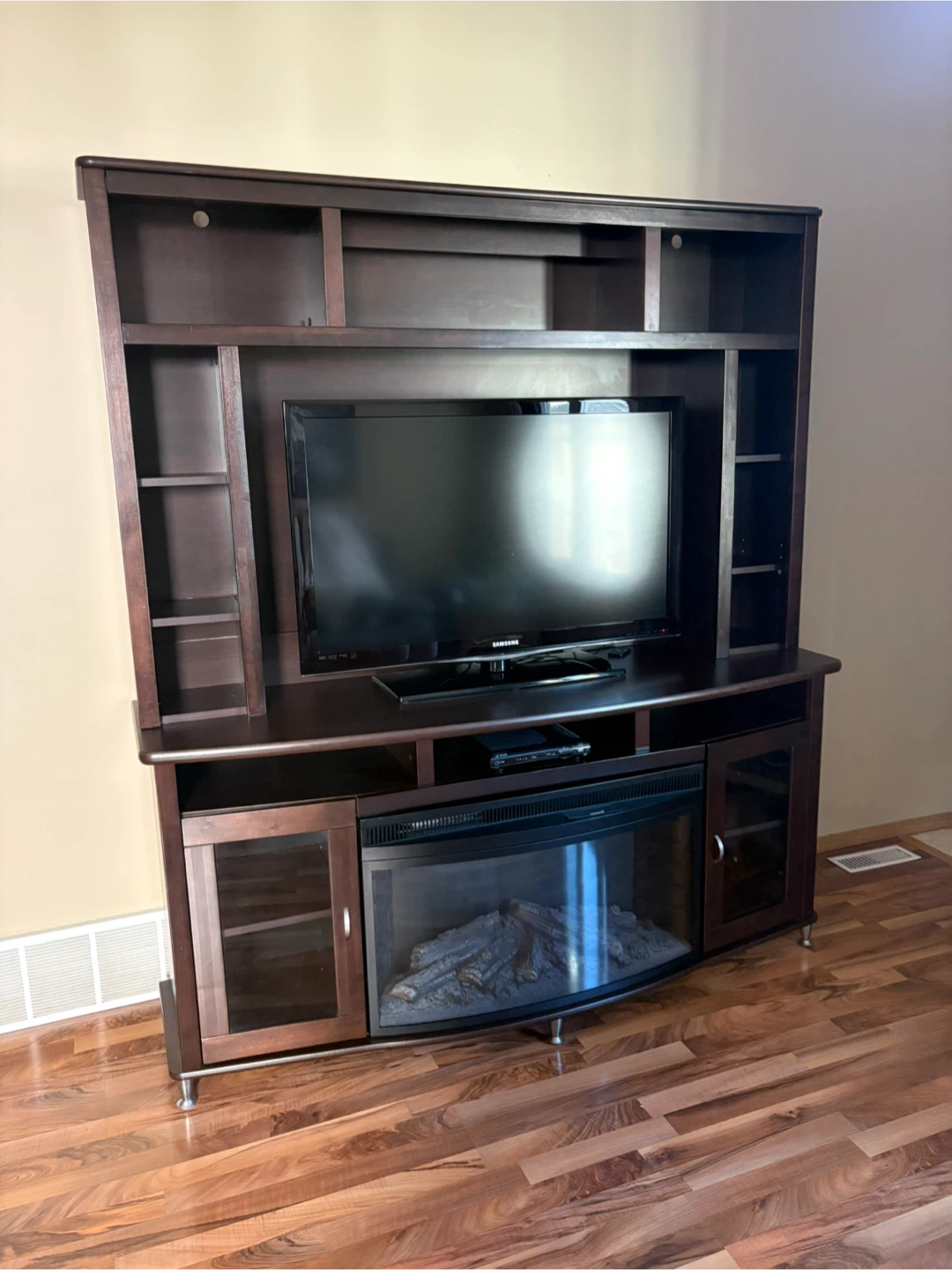 Dark Brown Entertainment Unit with Fireplace