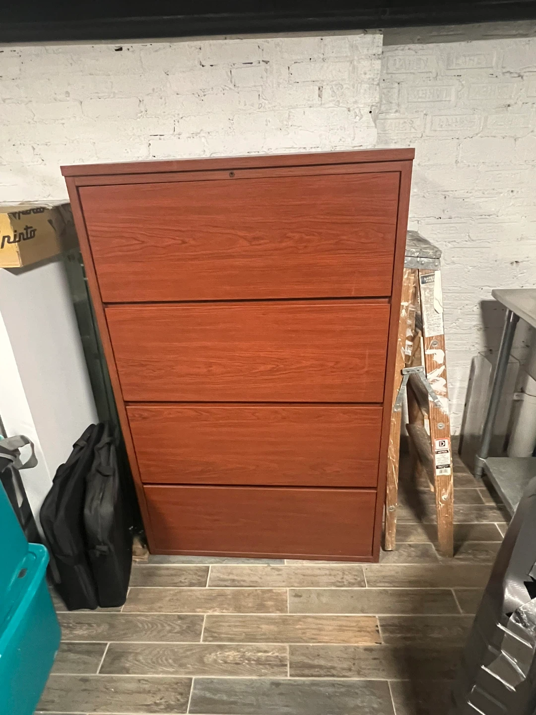 Four-Drawer Brown Wood Filing Cabinet