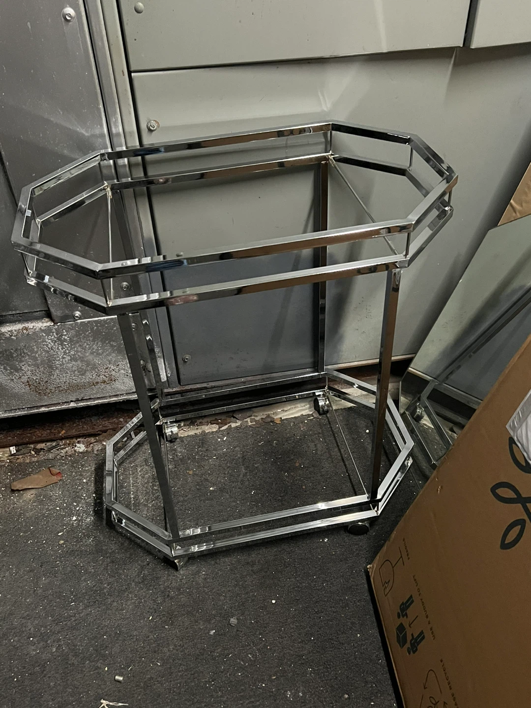 Chrome Bar Cart with Glass Shelves