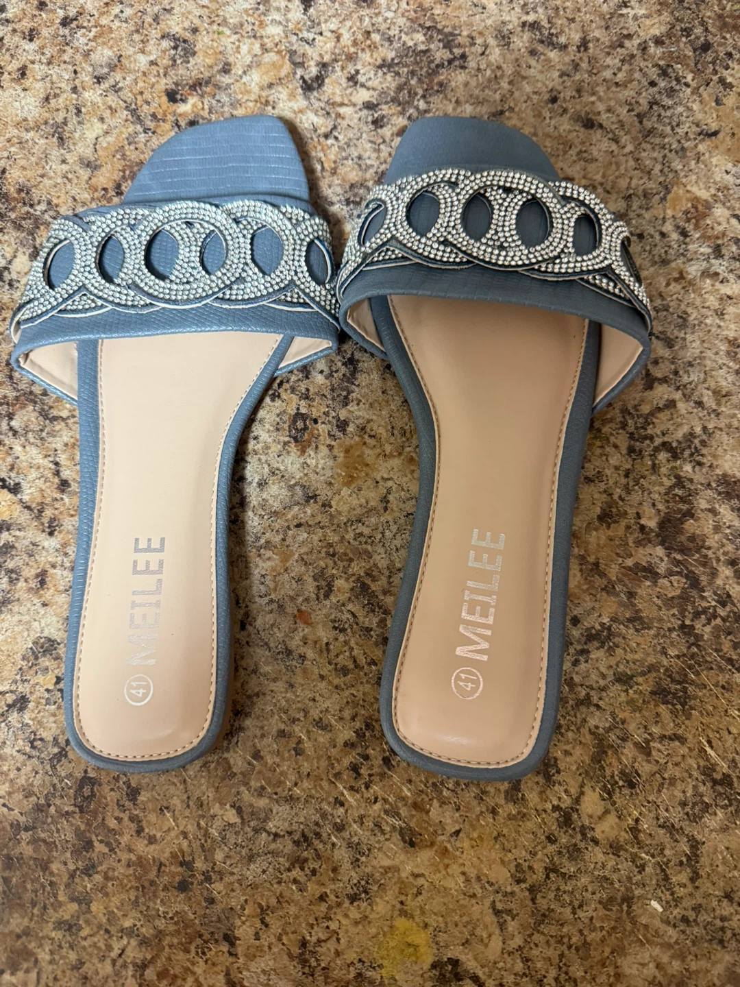 MEILEE Blue Embellished Slides - Size 41