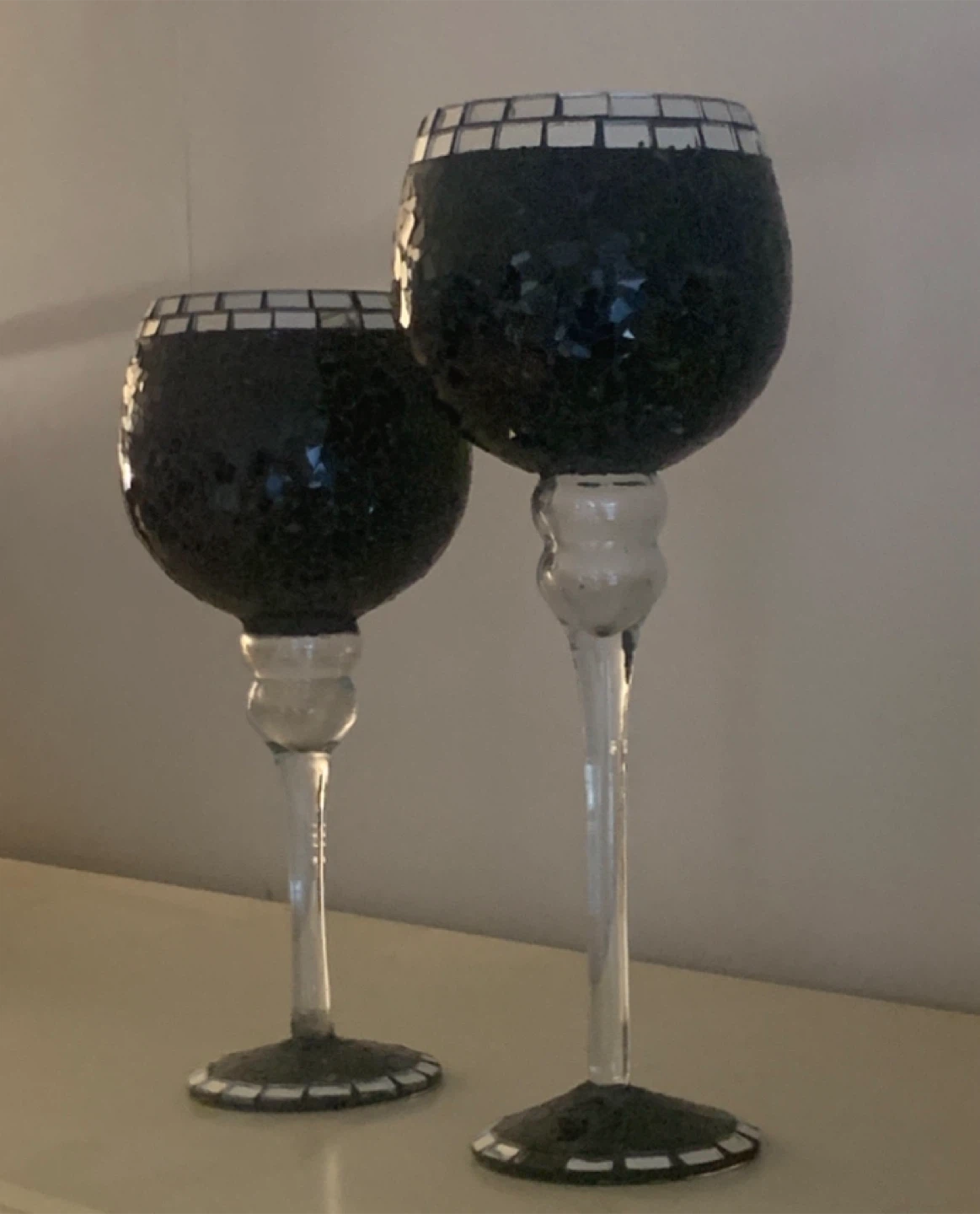 Mosaic Black Candle Holders - Set of 2