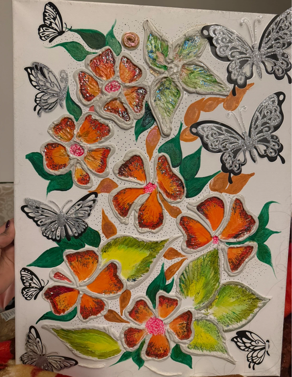 Handmade Floral Butterfly Painting