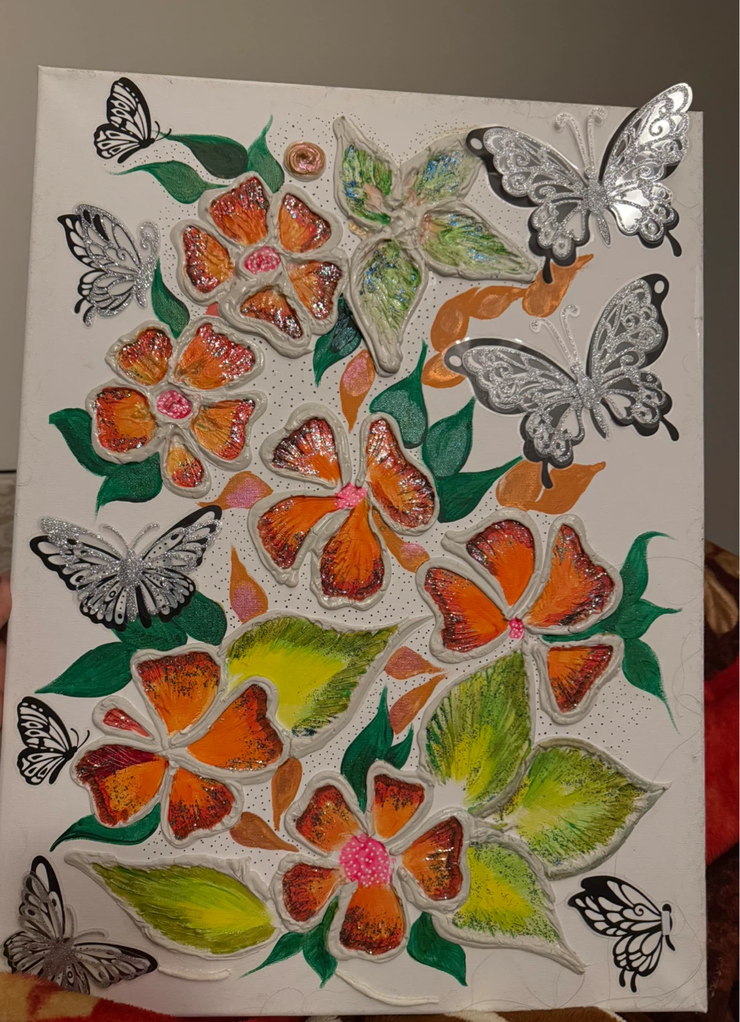 Handmade Floral Butterfly Painting - photo 2
