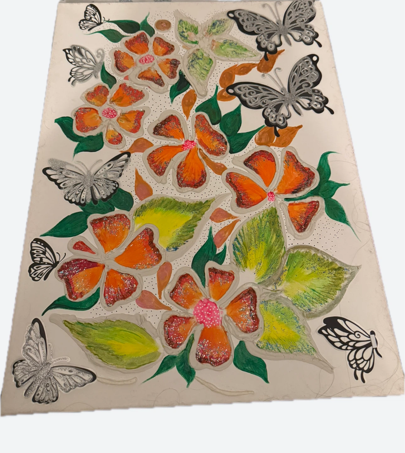 Handmade Floral Butterfly Painting - photo 3