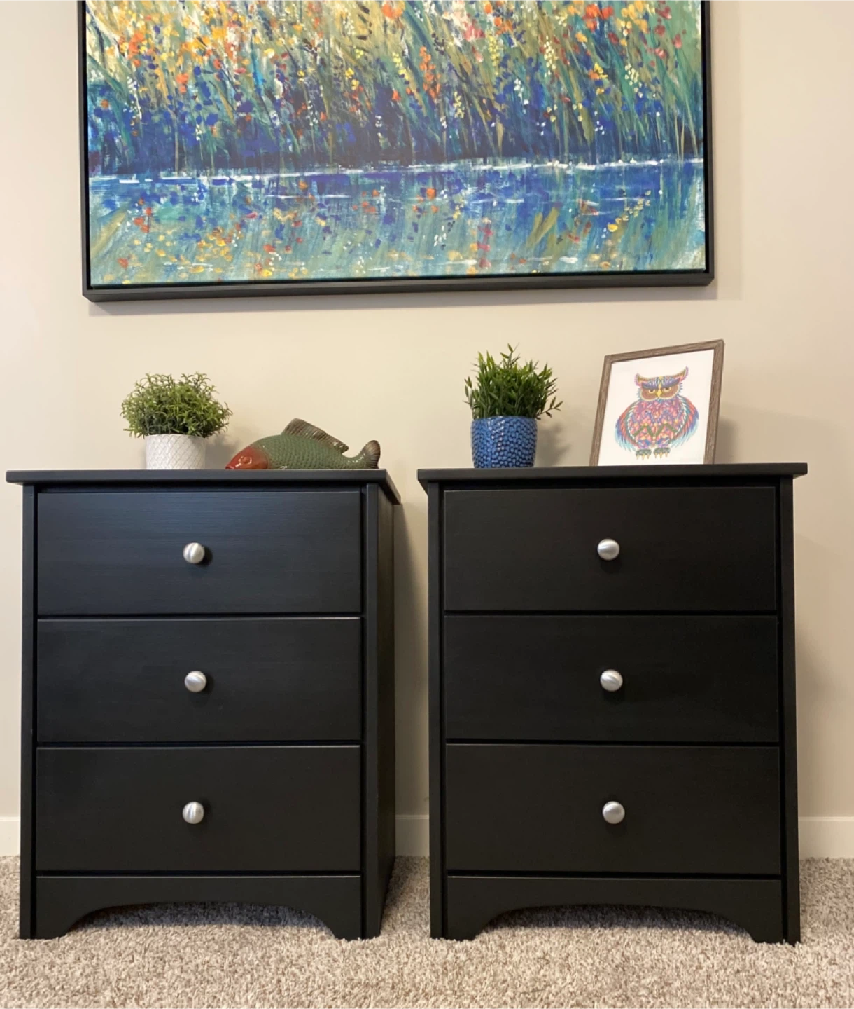 Custom Made Solid Pine Nightstands Black & Silver
