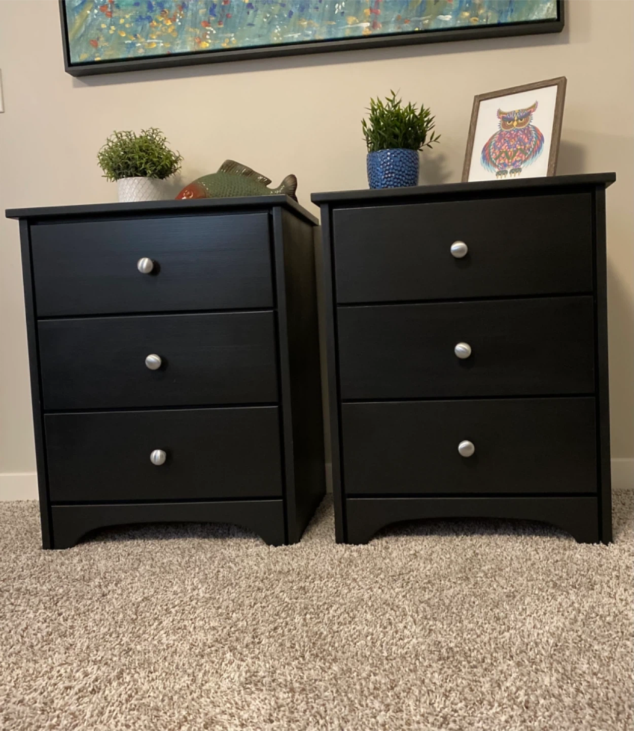 Custom Made Solid Pine Nightstands Black & Silver - photo 3