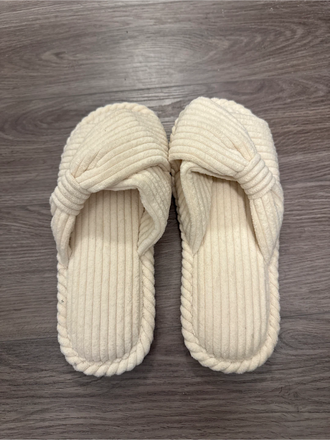 White Corduroy Slippers - Size 250mm