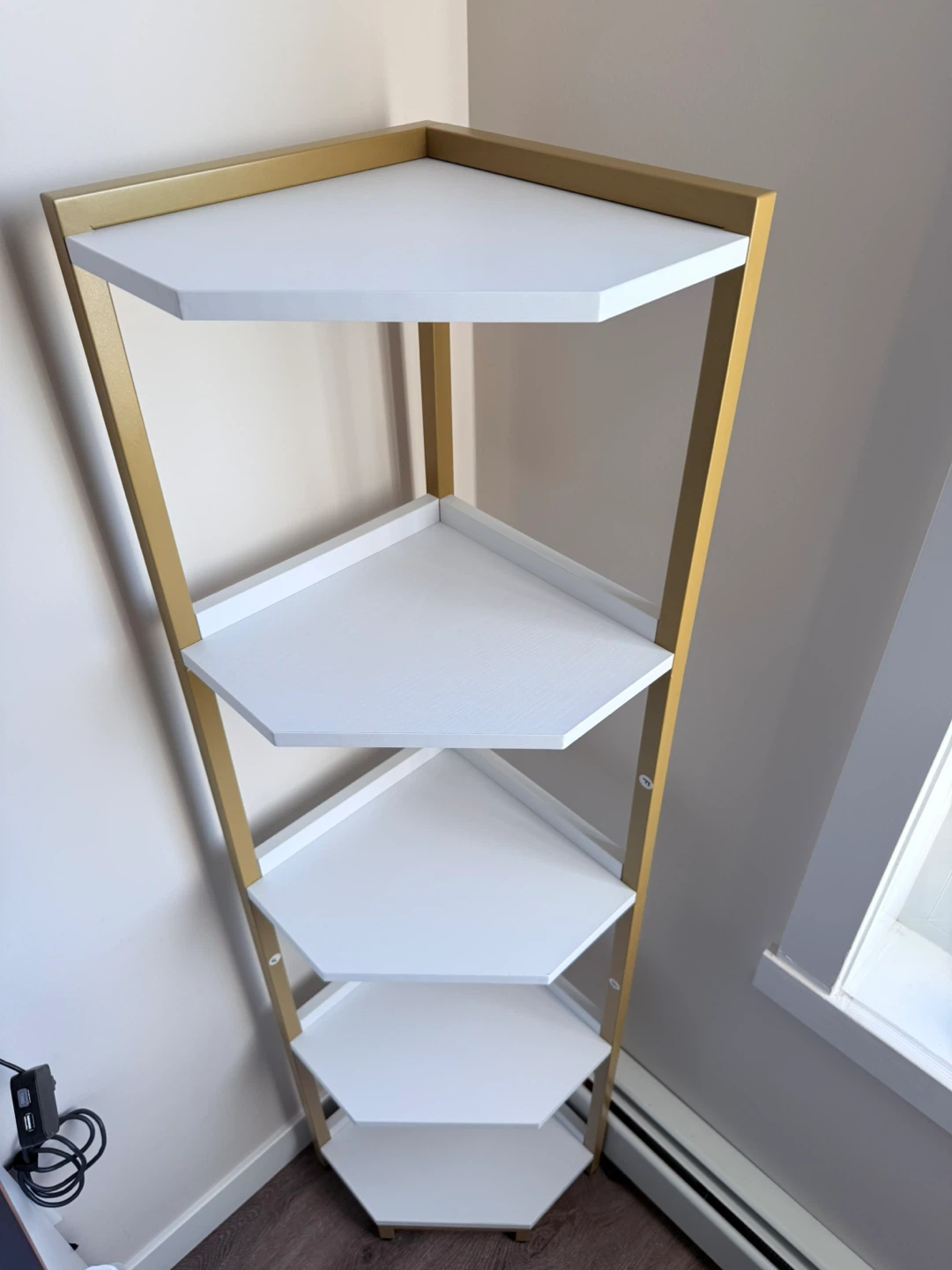 Corner Shelf Stand - Gold & White, 5-Tier