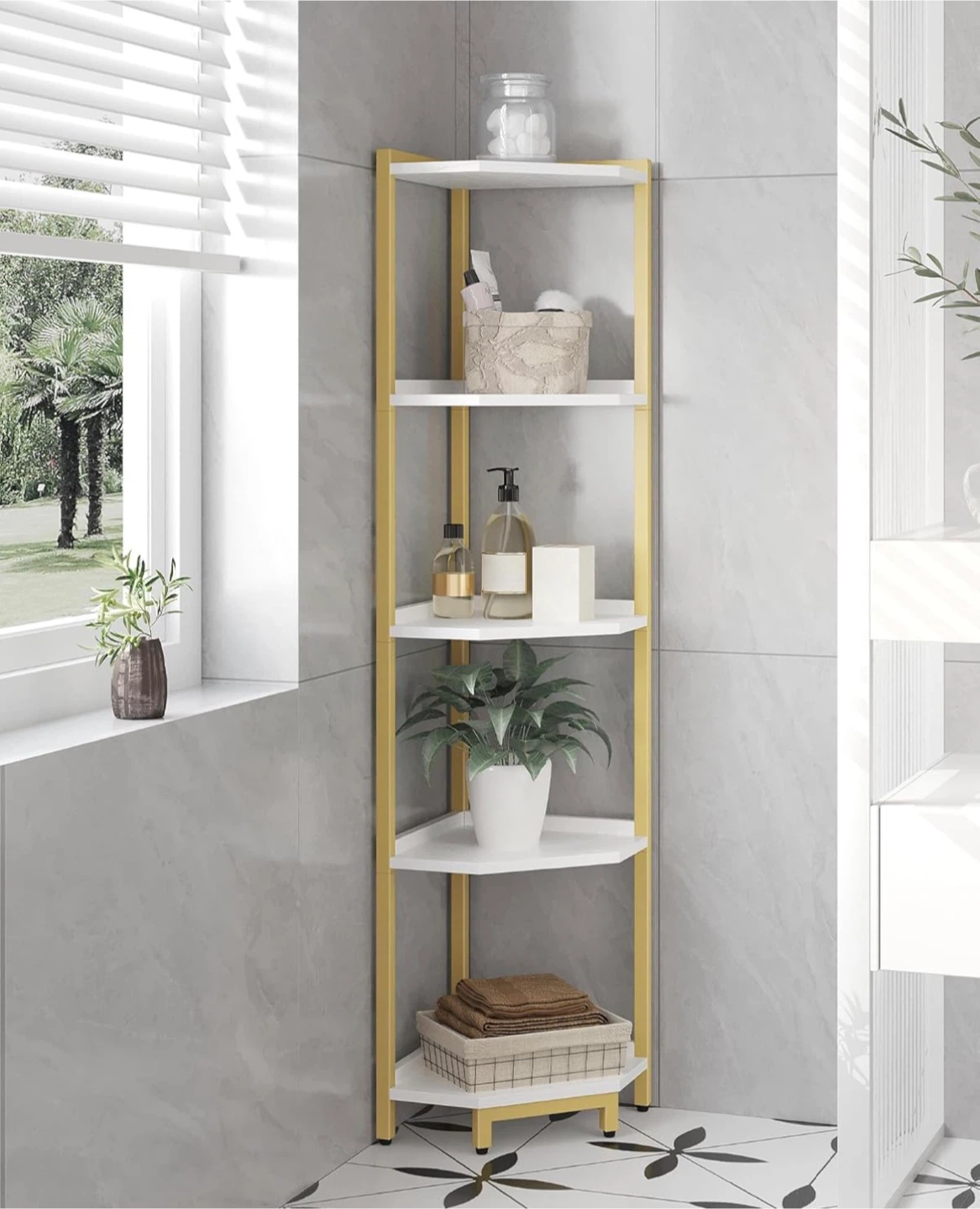 Corner Shelf Stand - Gold & White, 5-Tier - photo 5