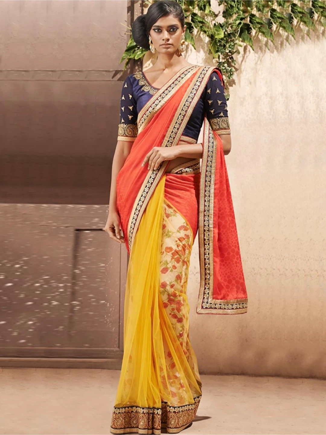 Sari - Yellow, Orange & Blue