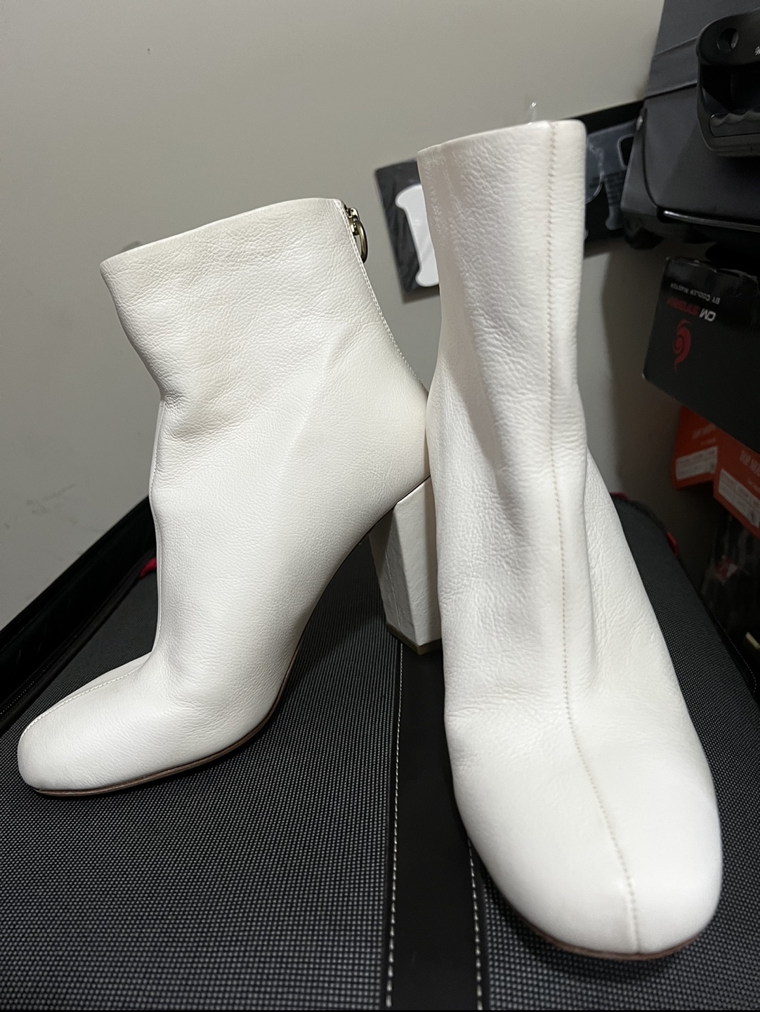 Brand New-Loeffler Randall White Leather Booties - Size 8.5