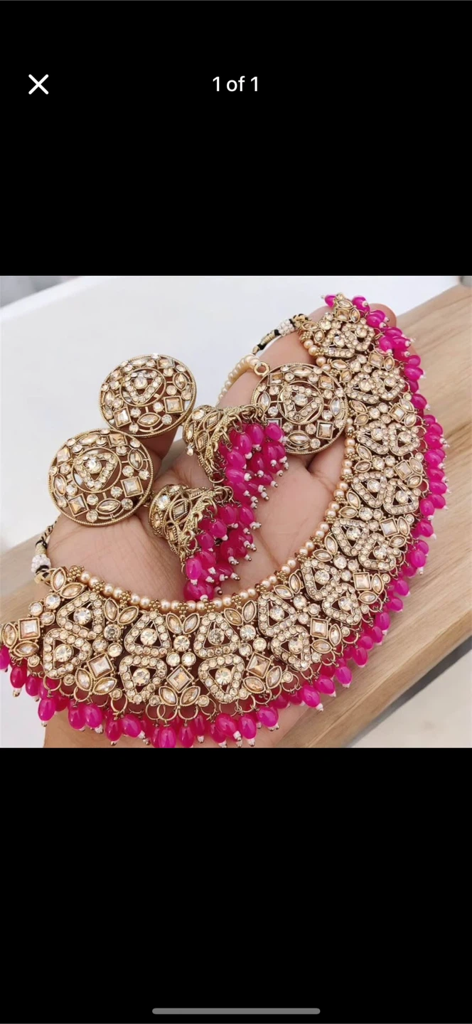Necklace & Earrings Set - Gold & Pink