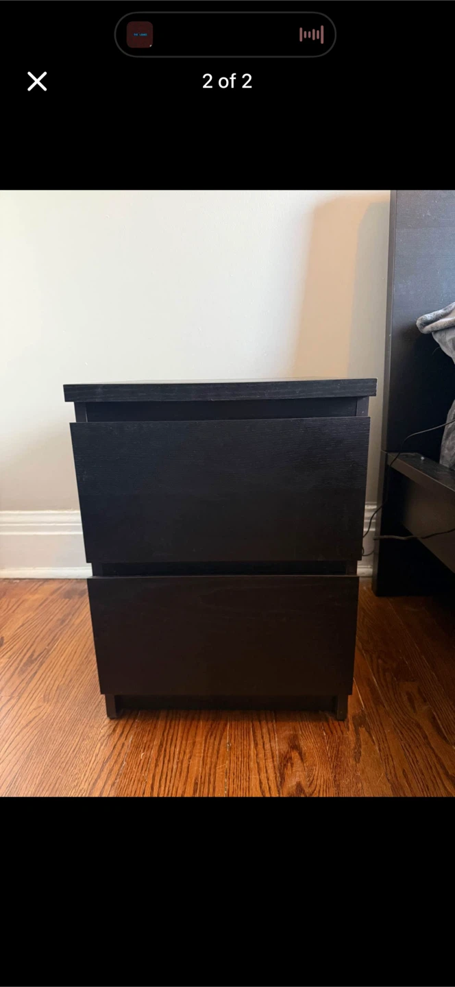 Set of 2 - Black 2-Drawer Nightstand - photo 2