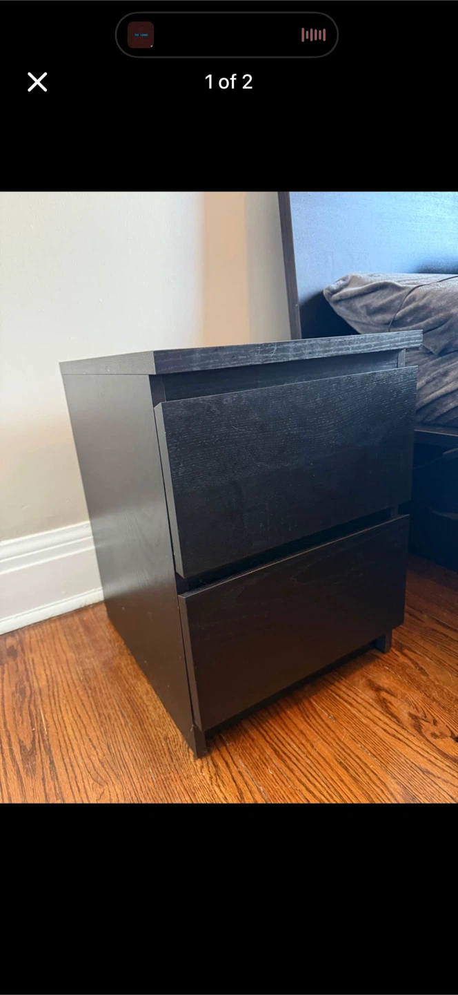Set of 2 - Black 2-Drawer Nightstand