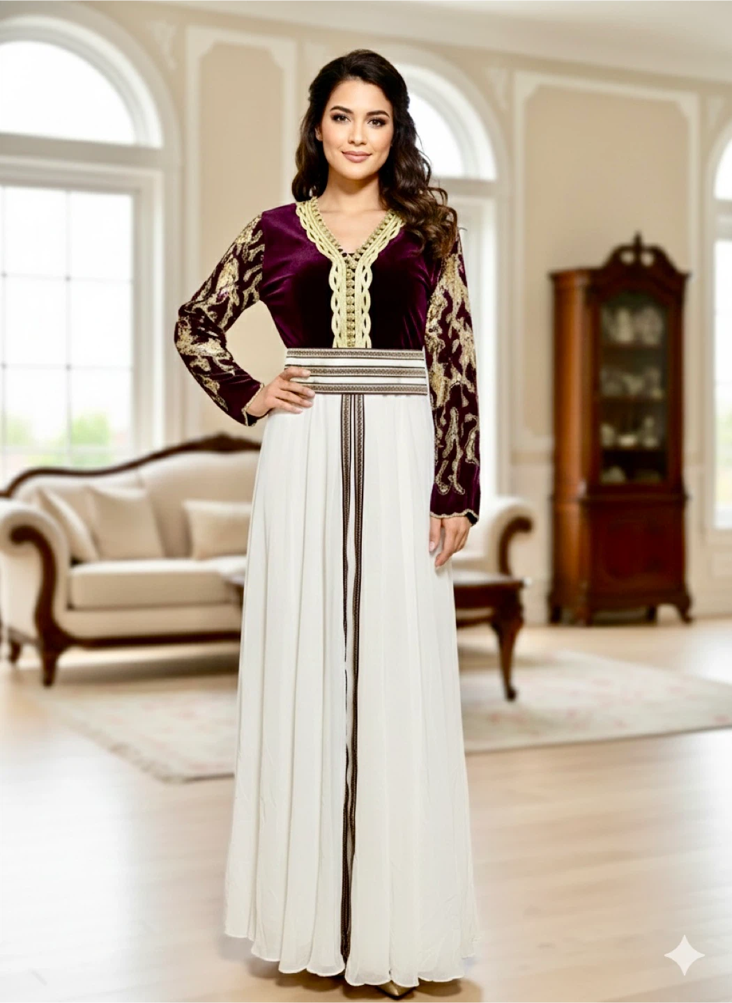 Elegant Velvet & White Dress