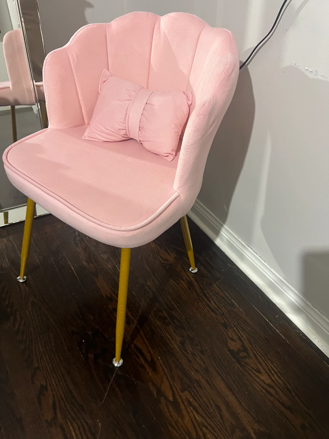 Pink Velvet Accent kids  Chair with Gold Legs