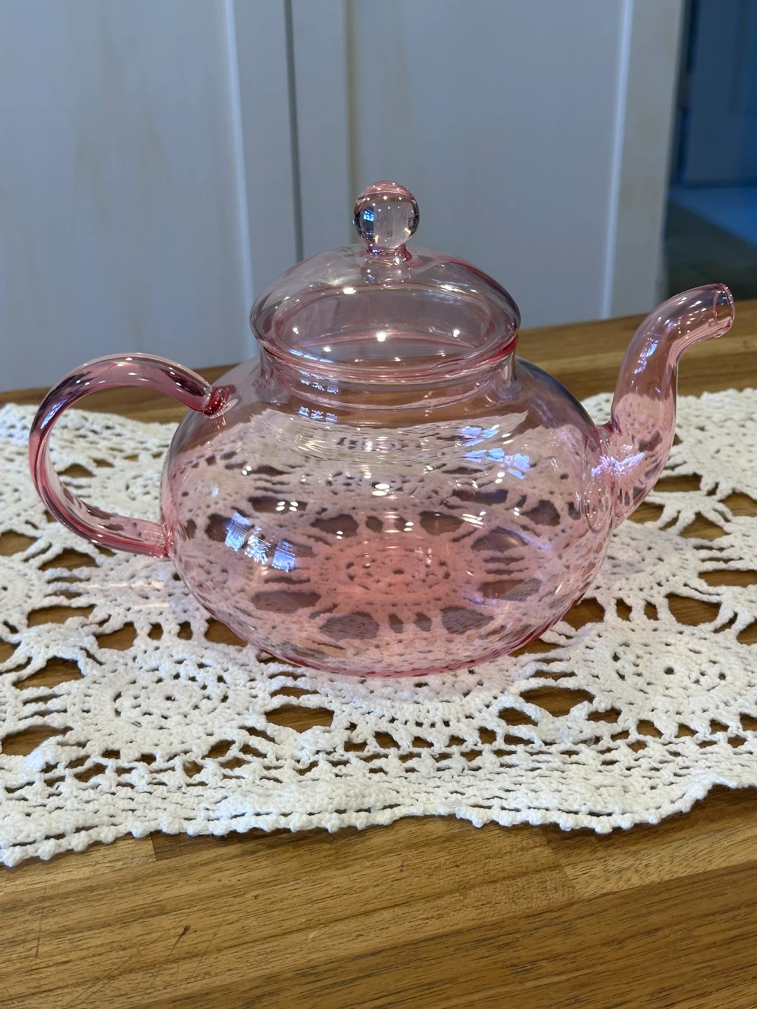 Pink Glass Teapot with Lid