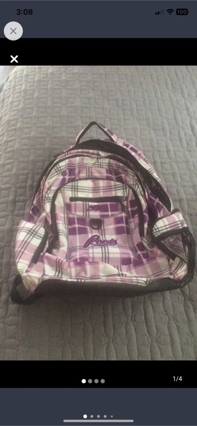 Roots Plaid Backpack - Purple & White