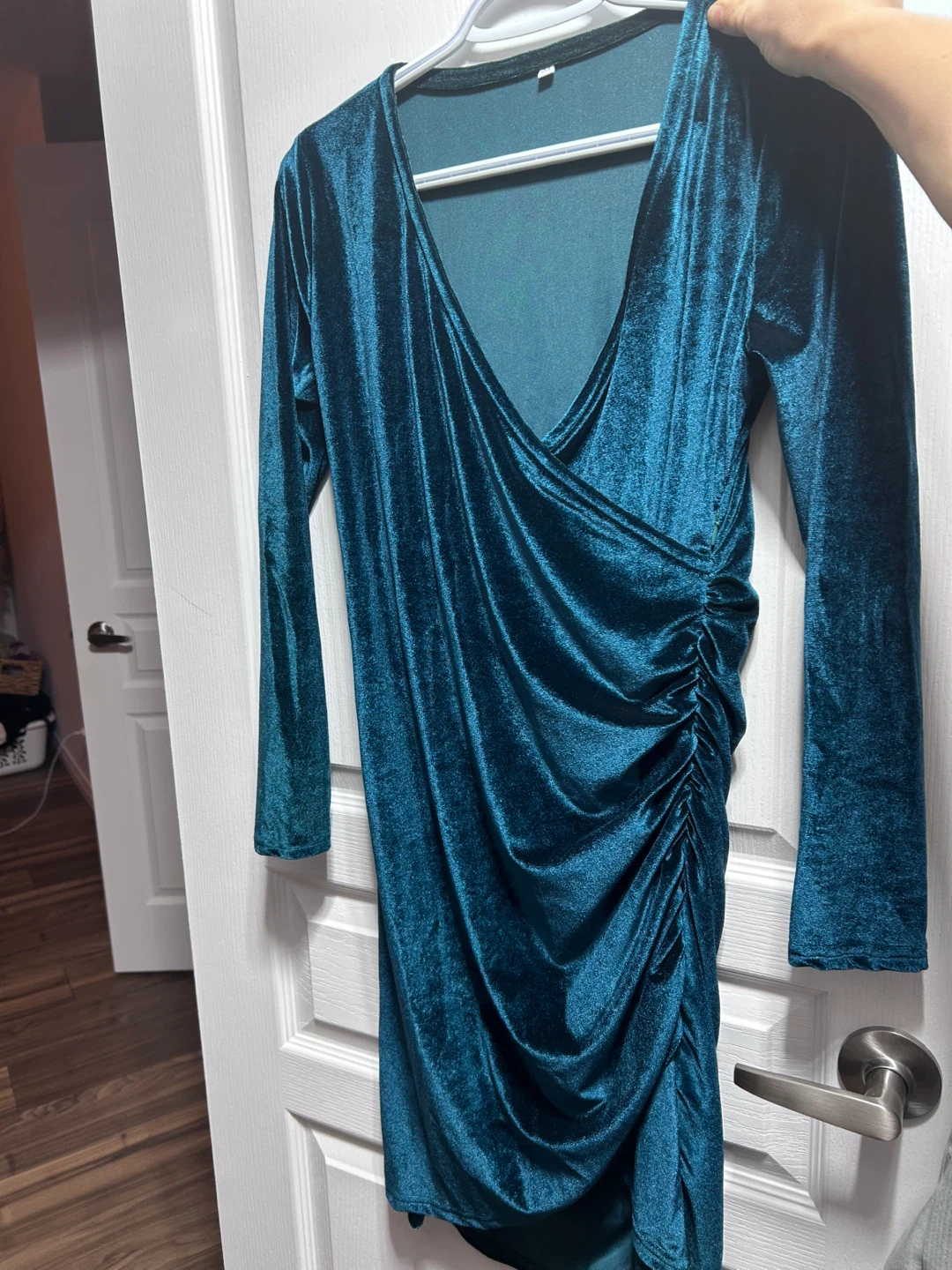 Velvet Wrap Dress - Teal/Green - photo 2