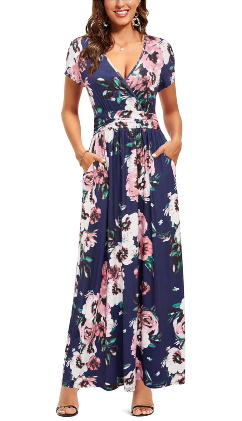 Floral Maxi Dress - Navy Blue Large