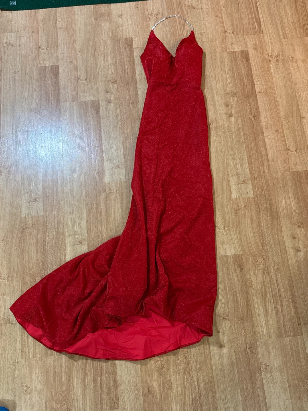 Red Halter Sparkly Evening Gown