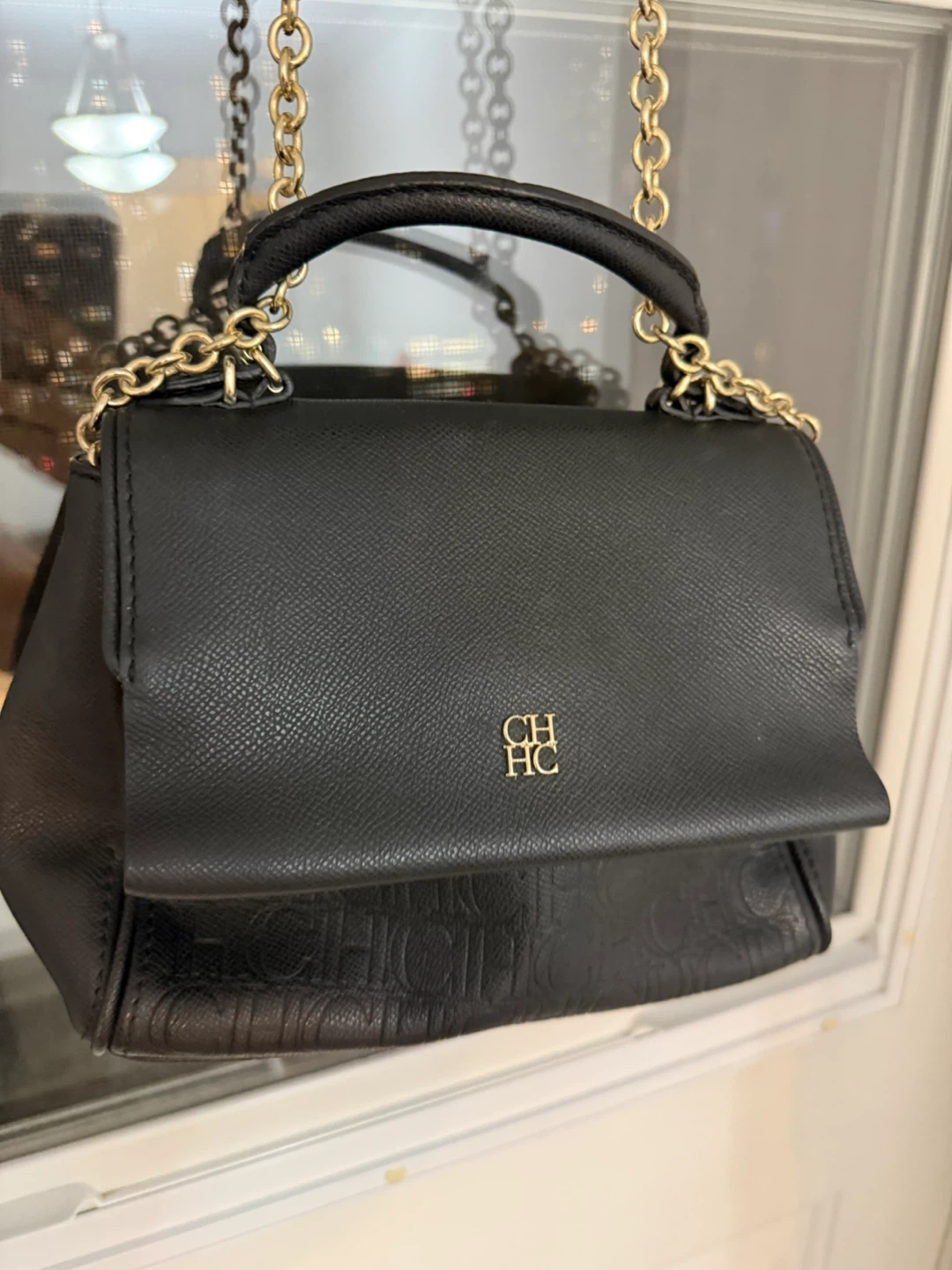 Carolina Herrera Black Leather Chain Bag