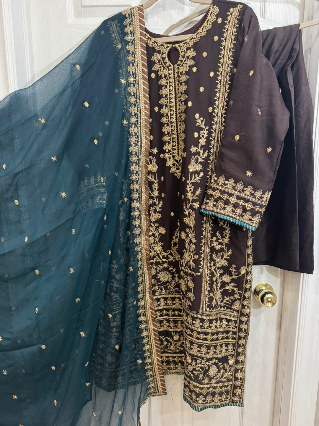 Brown Embroidered Salwar Kameez Suit