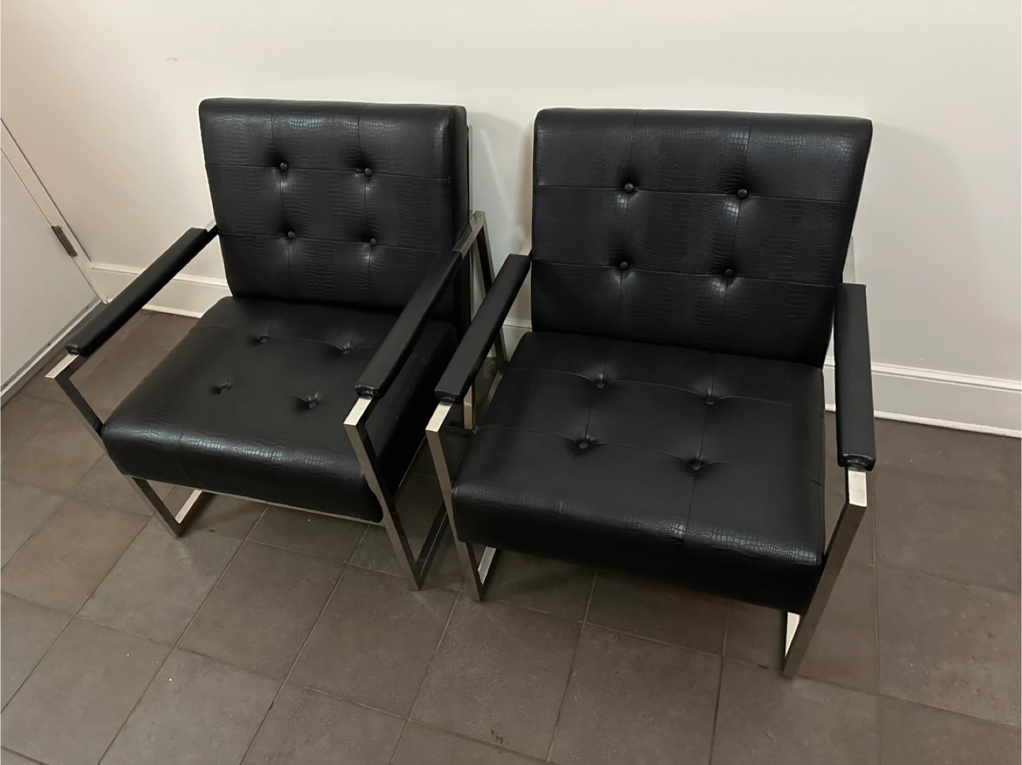 Black Faux Leather Accent Chairs - photo 3