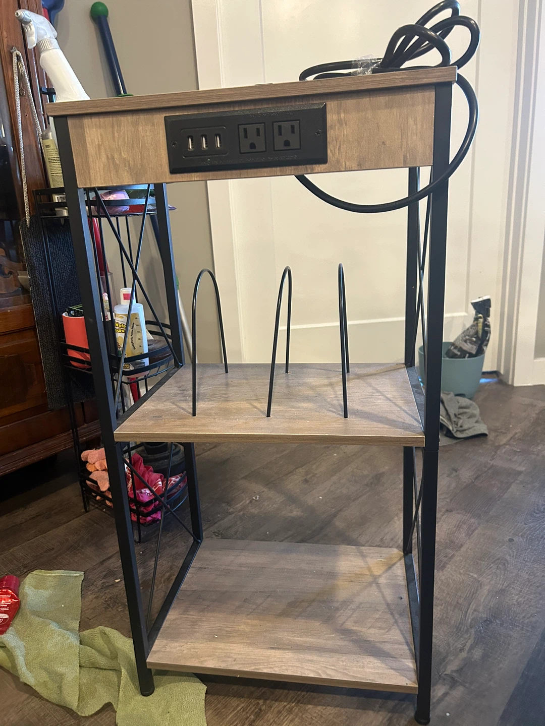 Wood & Metal End Table with Charging Station