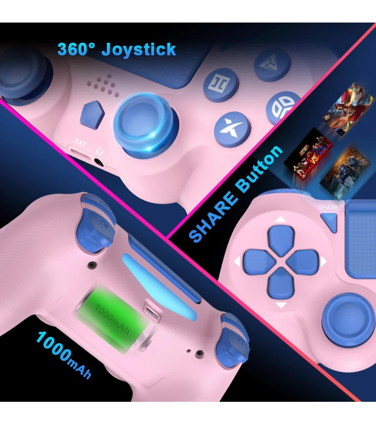 Pink & Blue Wireless Game Controller