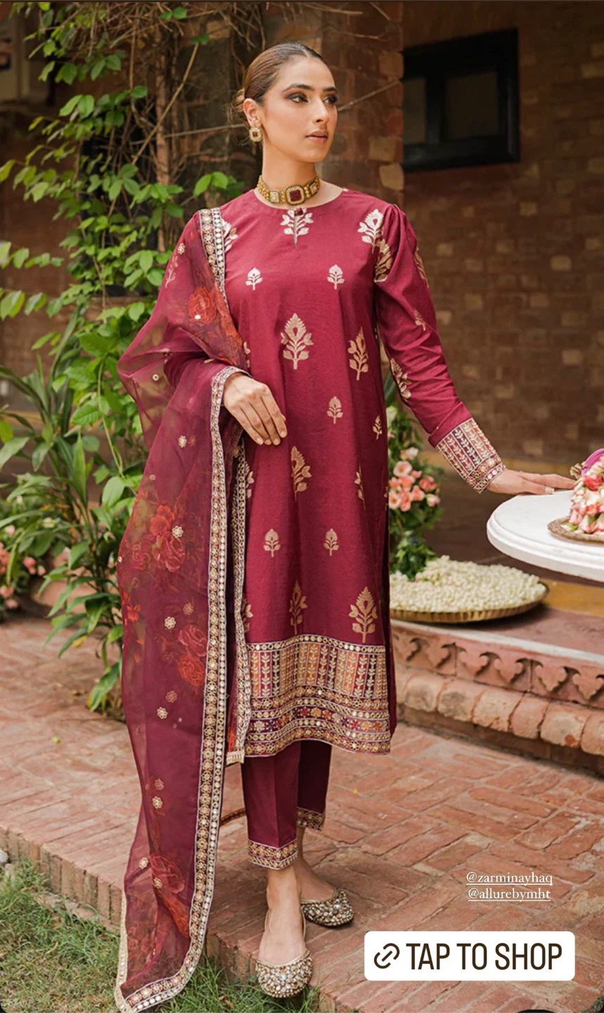 Burgundy & Gold Shalwar Kameez Suit