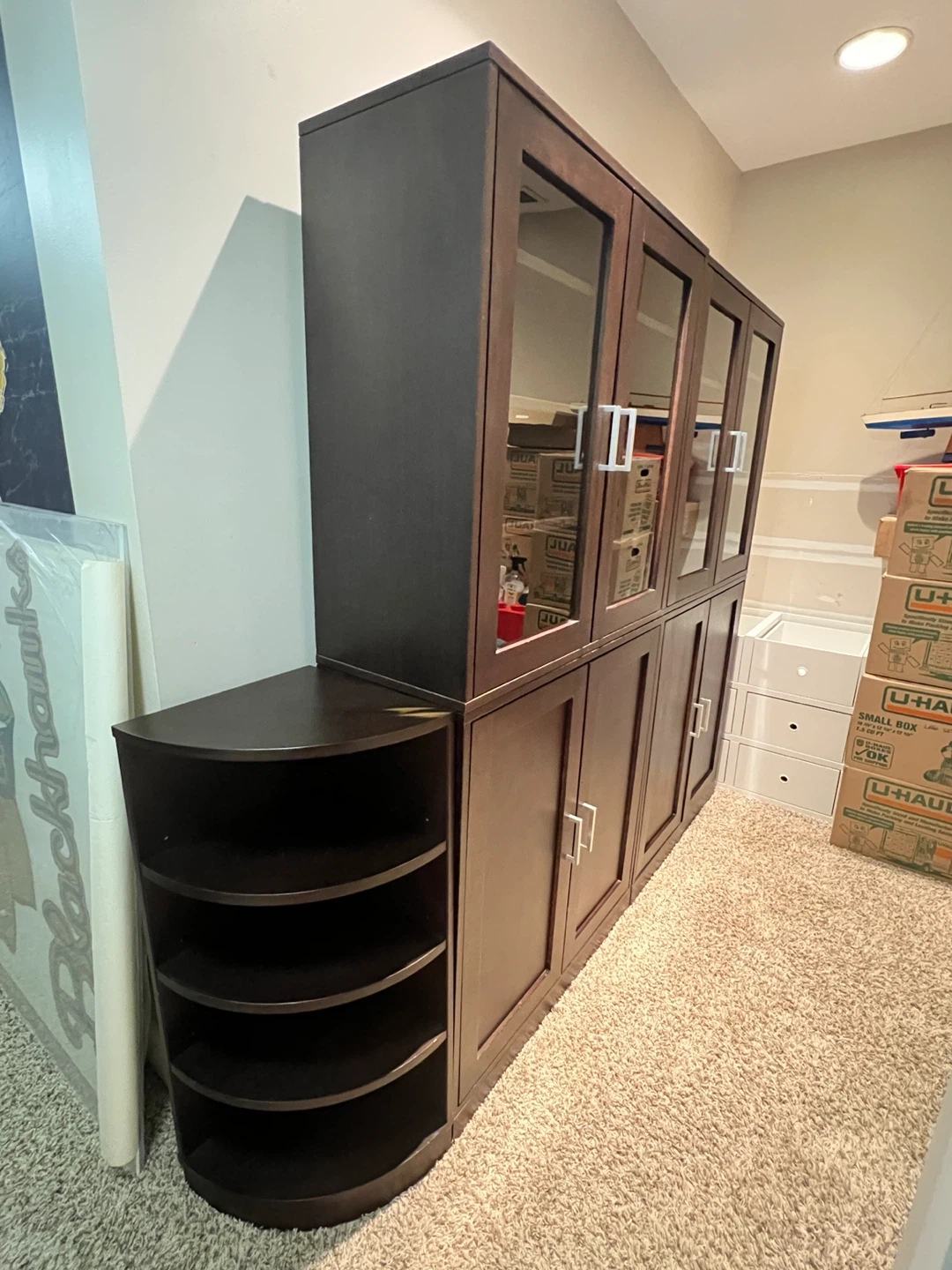 Brown Wooden Display Cabinet with Storage - photo 3