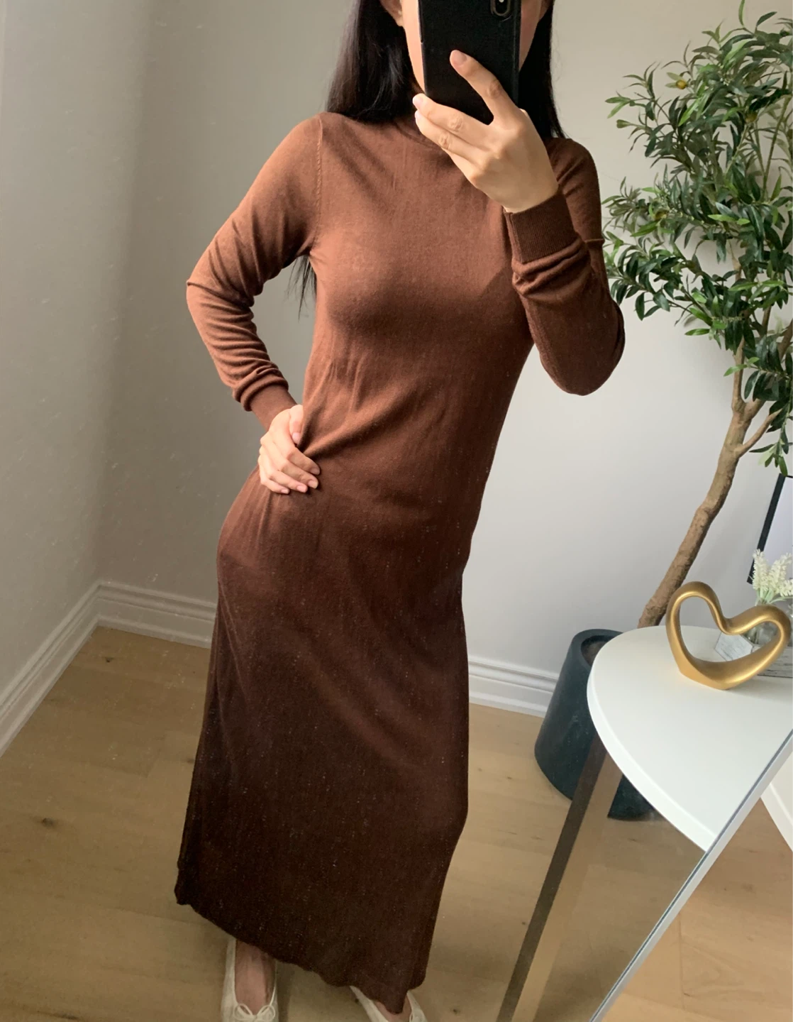 ZARA Brown Turtleneck Knit Maxi Dress Size S NWT