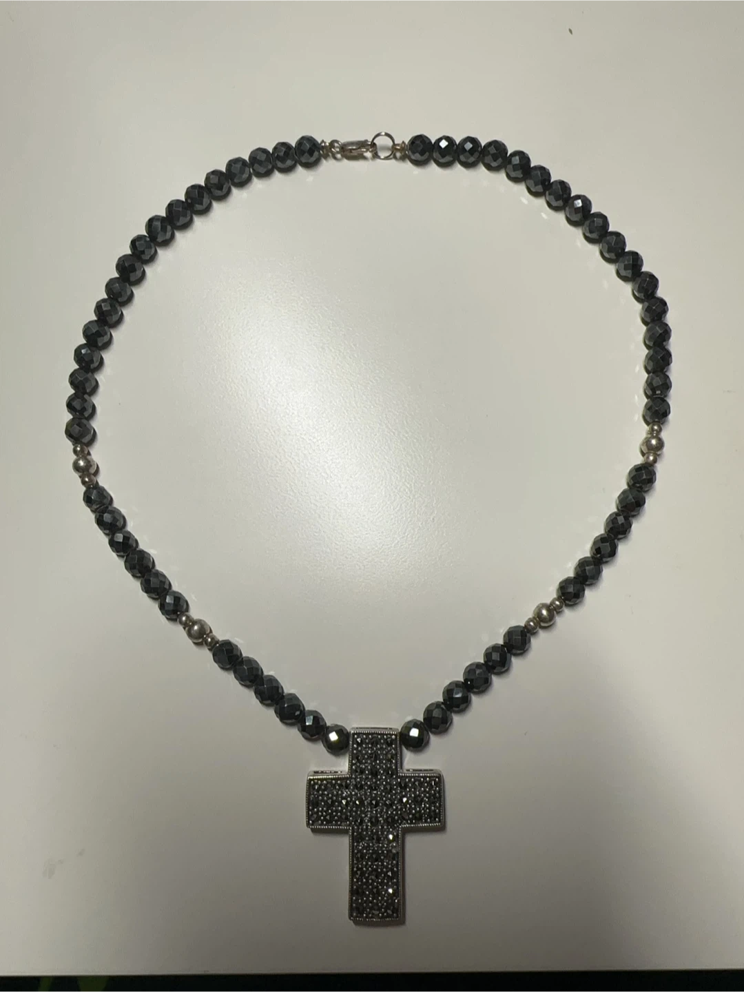925 Sterling Silver Black CZ Cross Pendant Necklace - photo 3