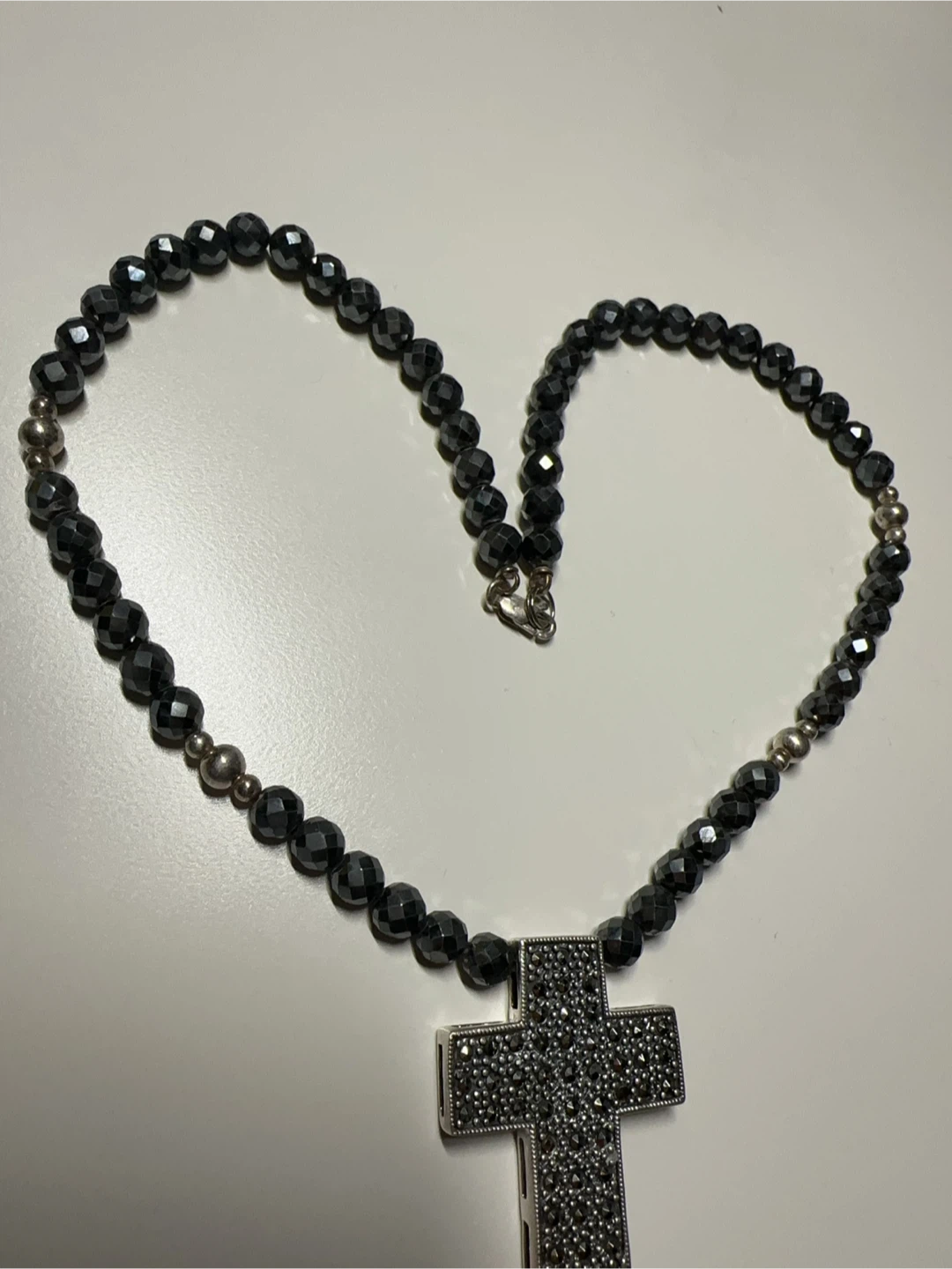 925 Sterling Silver Black CZ Cross Pendant Necklace - photo 5
