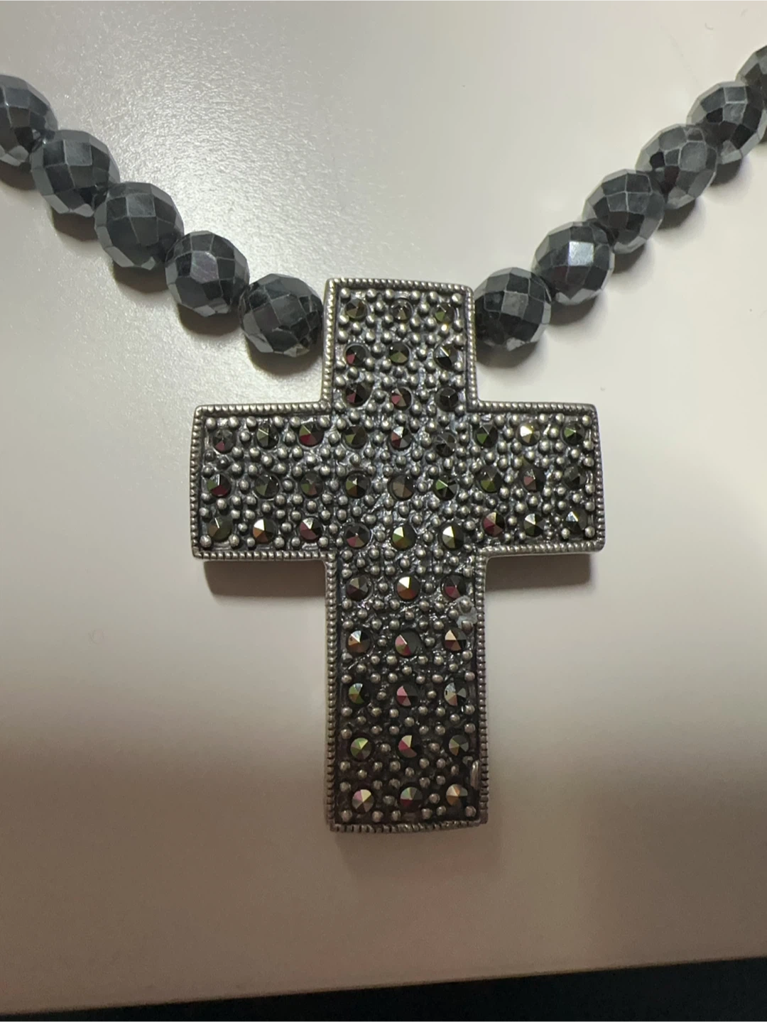 925 Sterling Silver Black CZ Cross Pendant Necklace