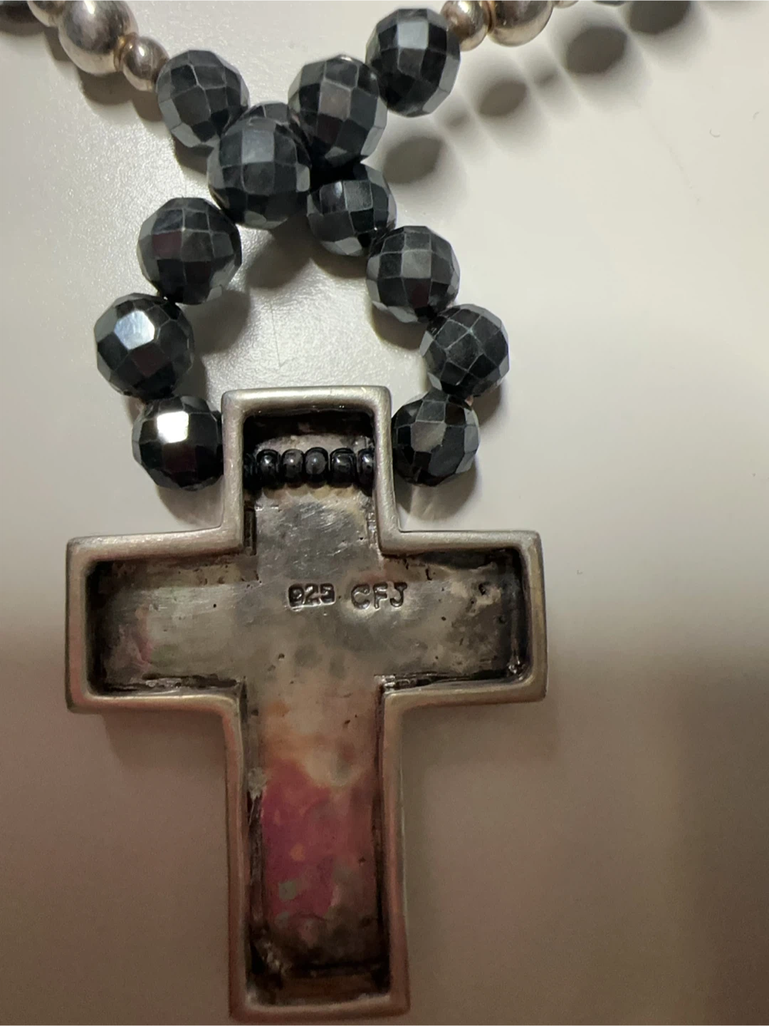 925 Sterling Silver Black CZ Cross Pendant Necklace - photo 4