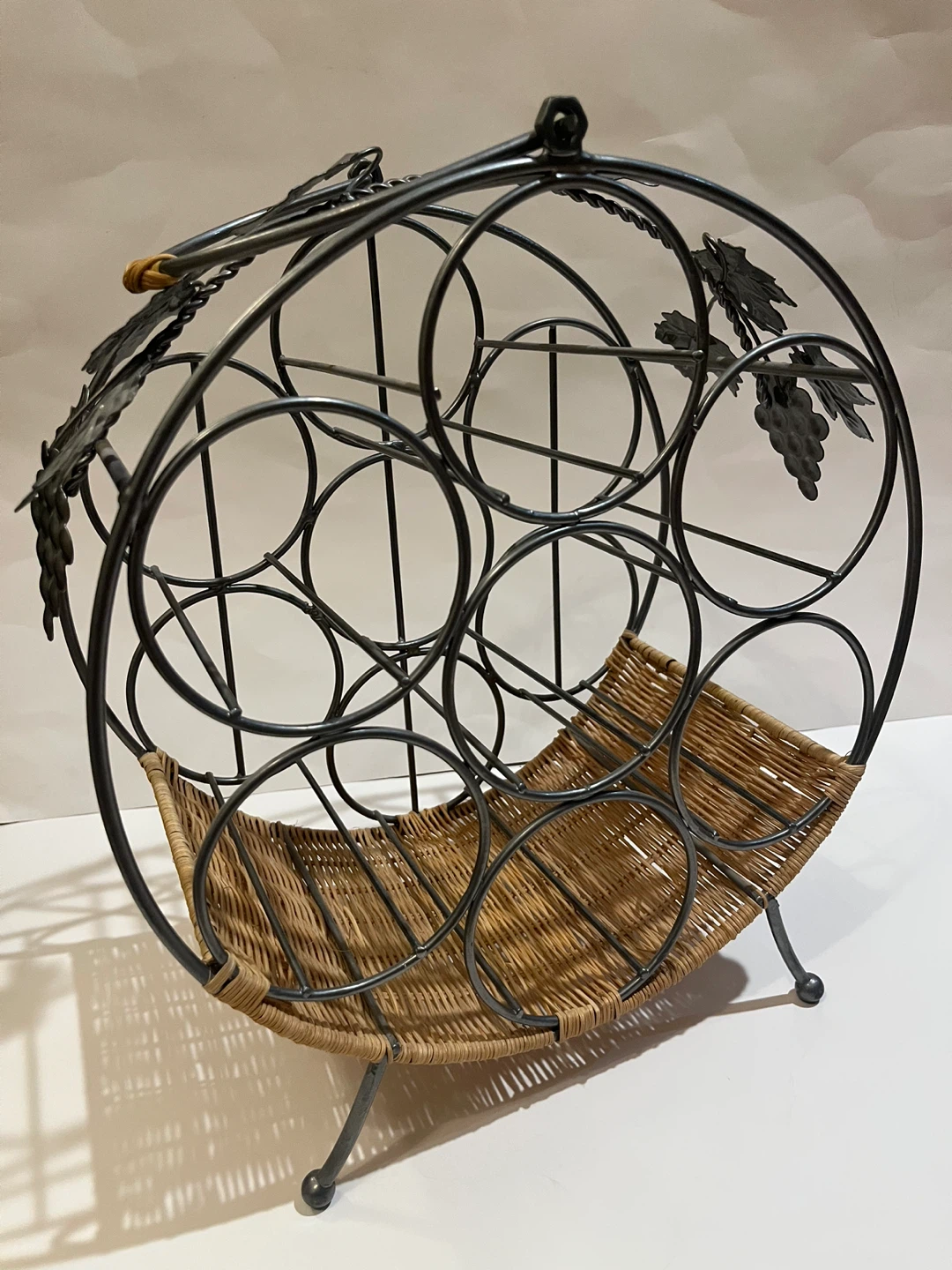 Wine Rack with Wicker Basket