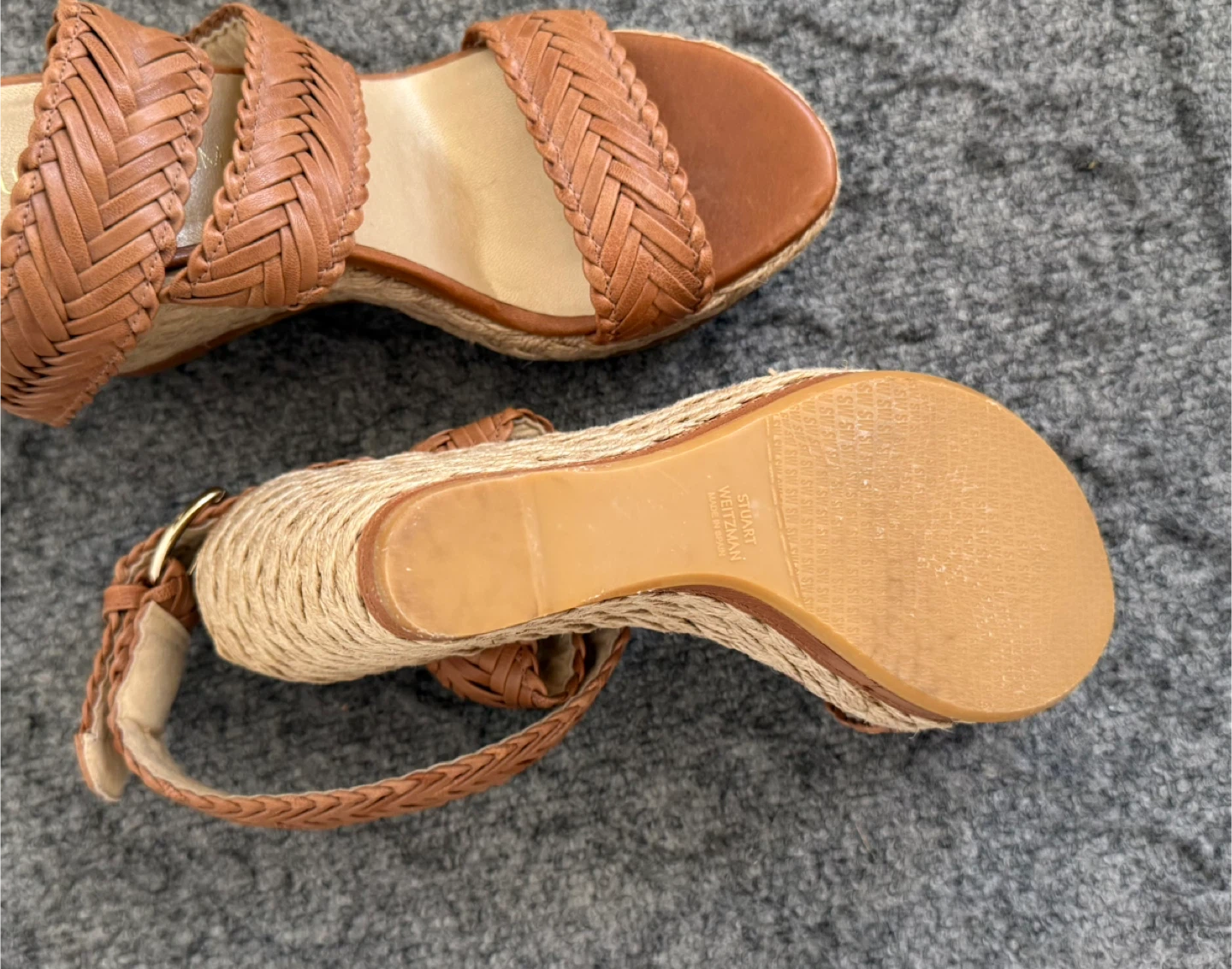 🥕Stuart Weitzman Brown Leather Espadrille Wedges - photo 4